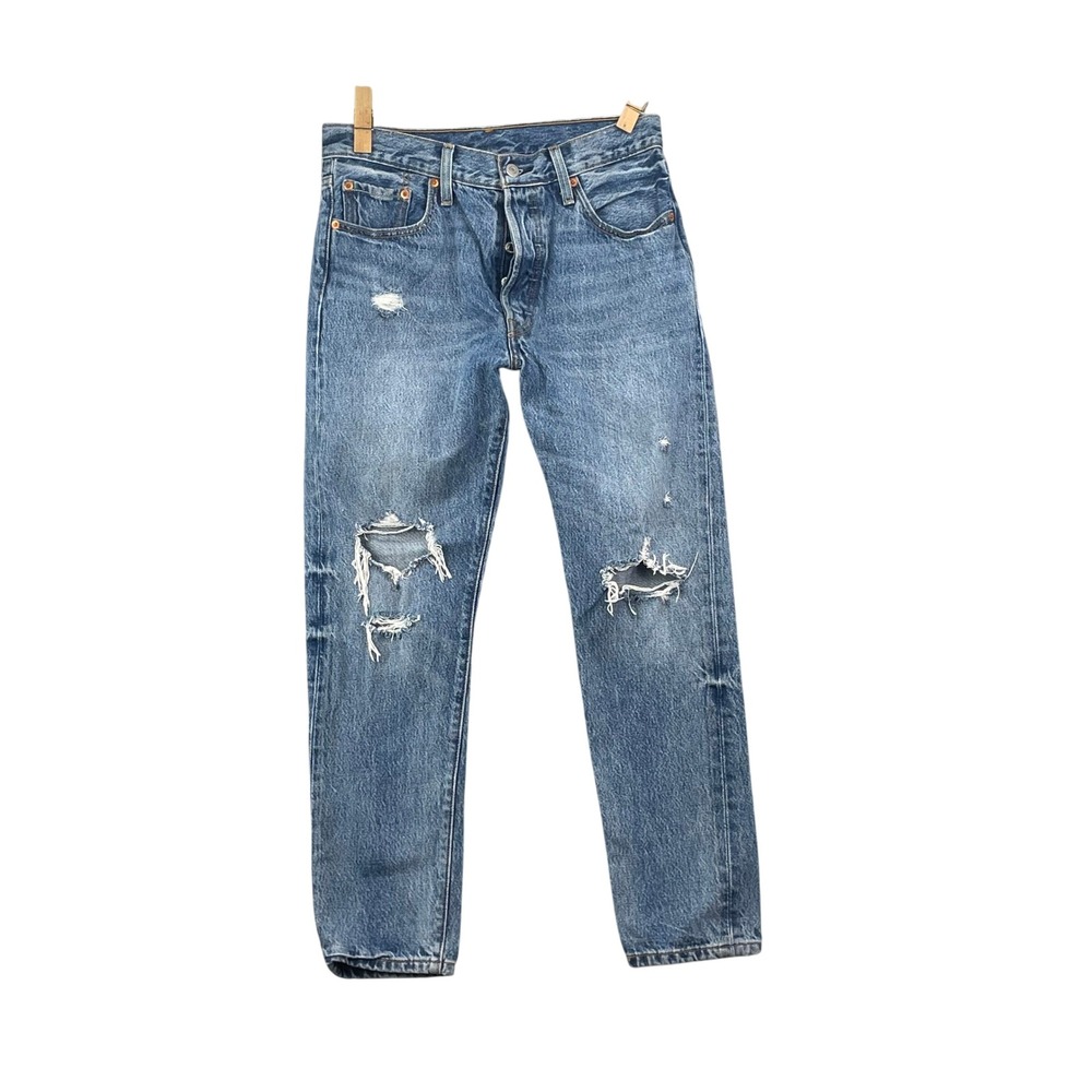 Levi's 501 S Jeans Women 28x25* Blue Distressed Mom Denim Button Fly Classic 90s